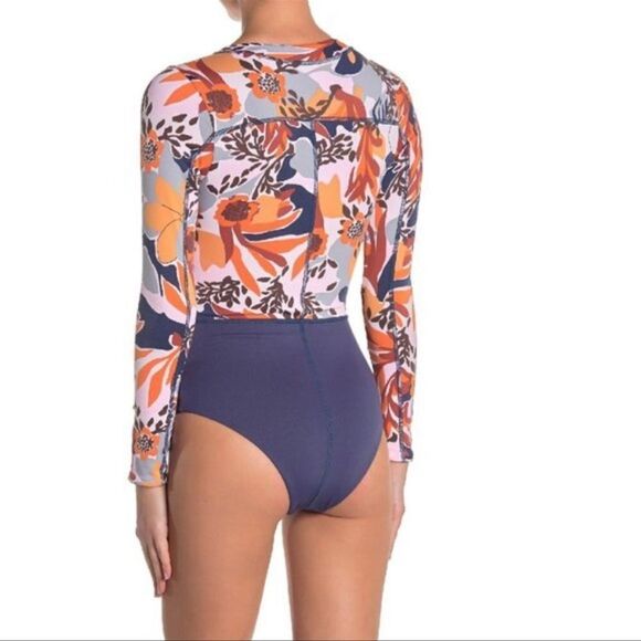 Anthropologie Maaji L Reversible Indigo Front Zip Long Sleeve Rashguard Swimsuit - Picture 7 of 17